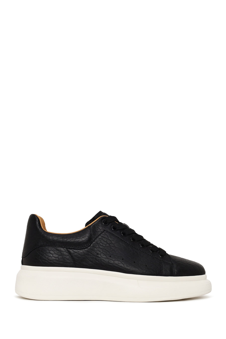 Male Black Lace-Up Thick-Soled Patterned Leather Sneakers 26SFD6987FT | Derimod