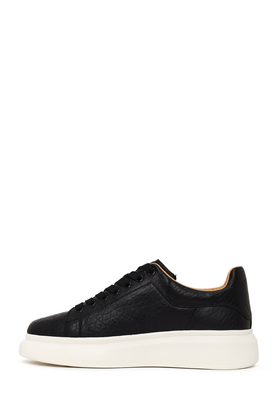 Male Black Lace-Up Thick-Soled Patterned Leather Sneakers