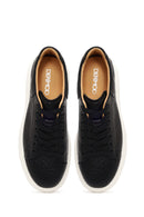 Erkek Siyah Bağcıklı Kalın Tabanlı Desenli Deri Sneaker | Derimod