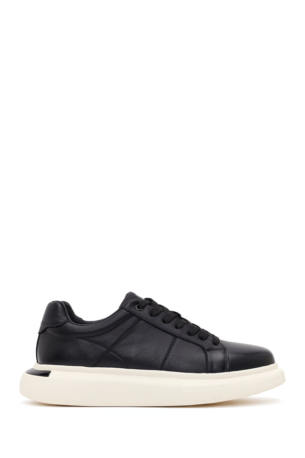 Erkek Siyah Bağcıklı Kalın Tabanlı Deri Sneaker