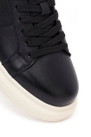 Erkek Siyah Bağcıklı Kalın Tabanlı Deri Sneaker | Derimod