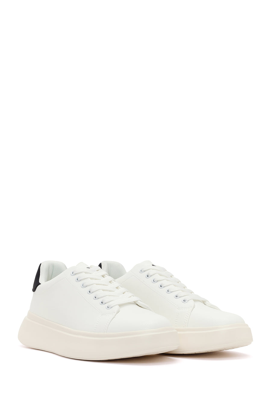 Men's White Lace-Up Thick-Sole Sneakers