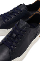 Men's Navy Blue Lace-up Thick-Sole Leather Sneaker | Derimod
