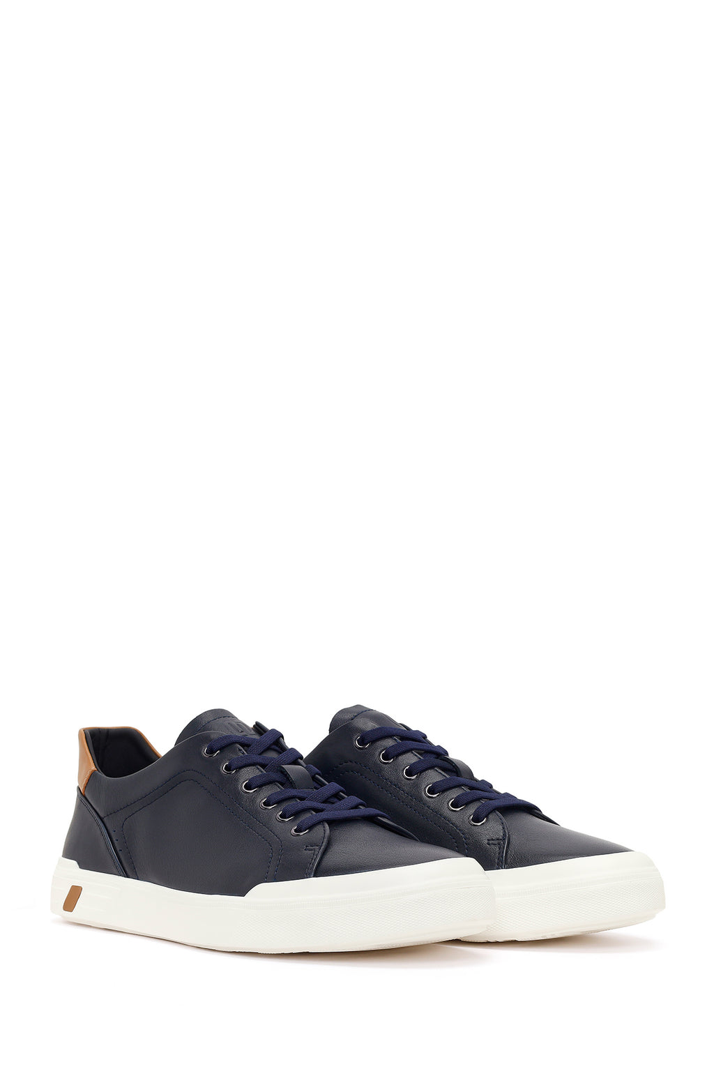 Erkek Lacivert Bağcıklı Kalın Tabanlı Deri Sneaker