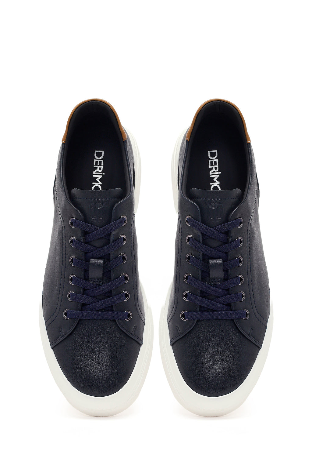 Erkek Lacivert Bağcıklı Kalın Tabanlı Deri Sneaker