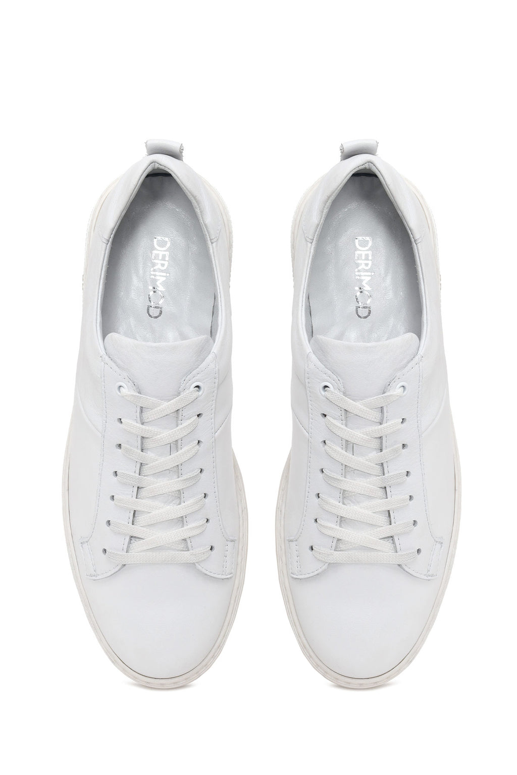 Erkek Beyaz Bağcıklı Kalın Tabanlı Deri Sneaker