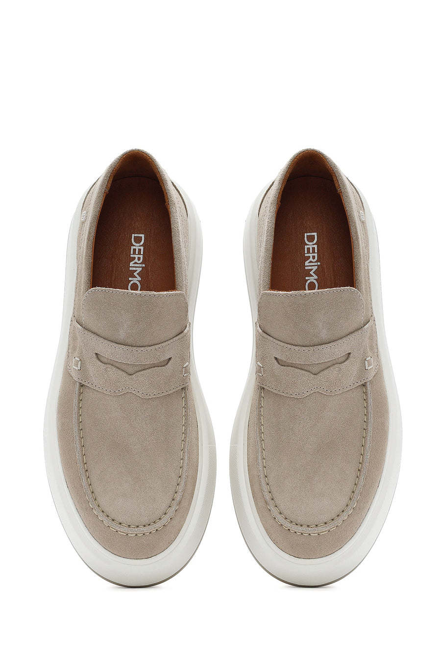 Men's Beige Chunky Suede Leather Loafers