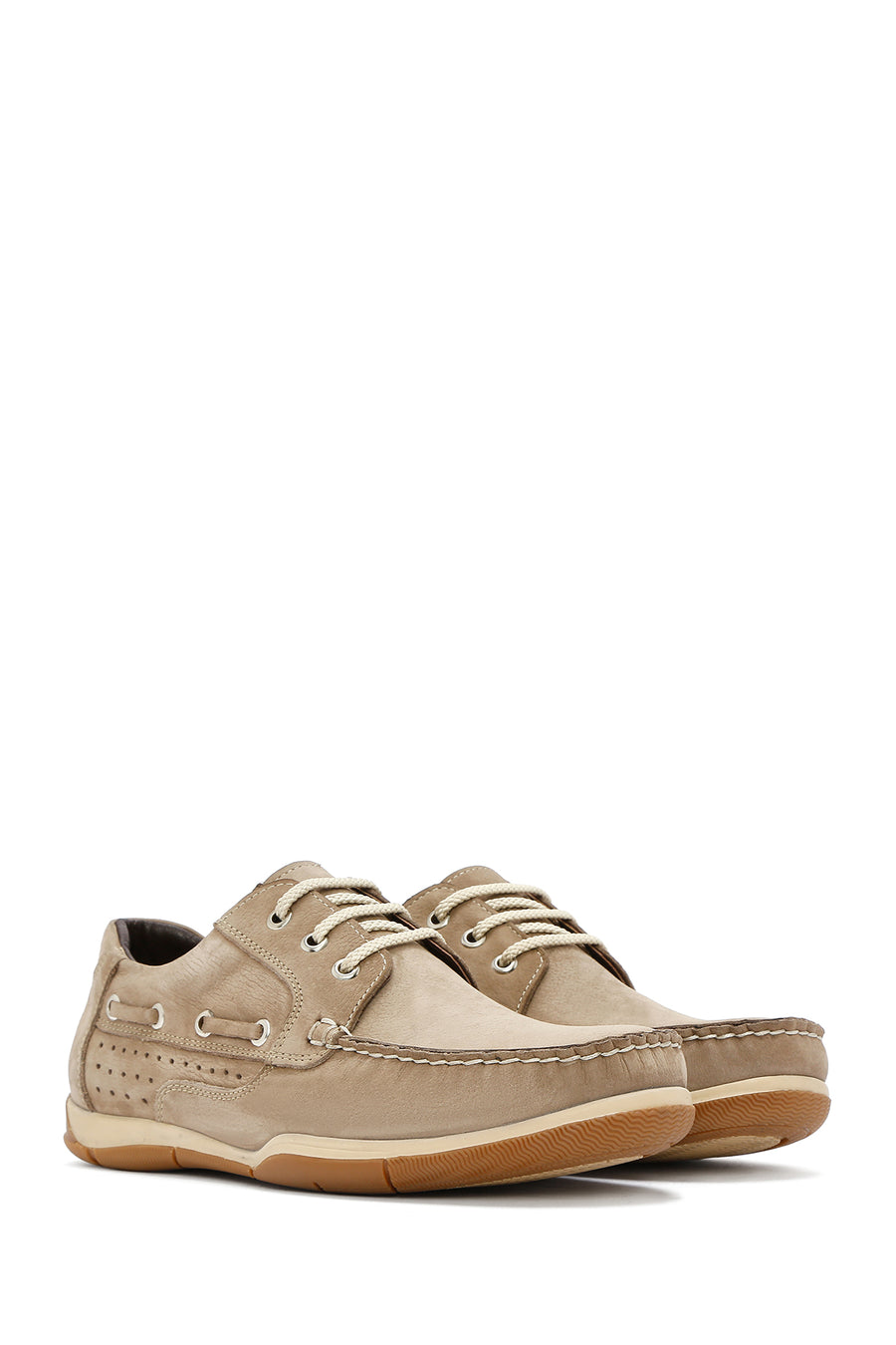 Men's Beige Lace-Up Nubuck Leather Casual Shoes