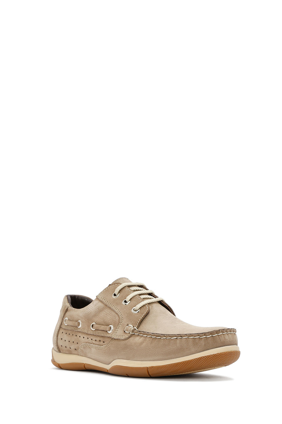 Men's Beige Lace-Up Nubuck Leather Casual Shoes