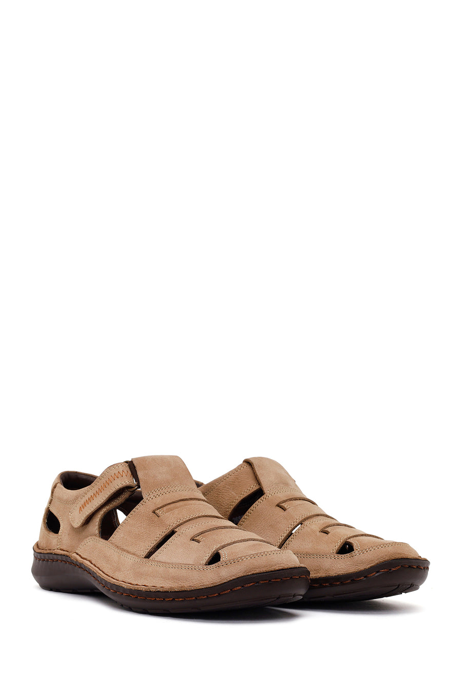 Male Beige Strap Nubuck Leather Sandal