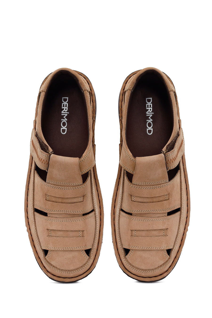 Male Beige Strap Nubuck Leather Sandal