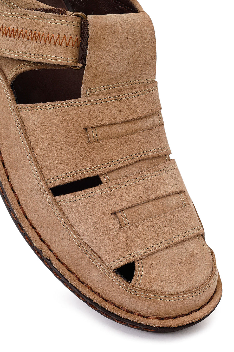 Male Beige Strap Nubuck Leather Sandal