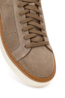 Erkek Vizon Bağcıklı Kalın Tabanlı Süet Deri Sneaker | Derimod