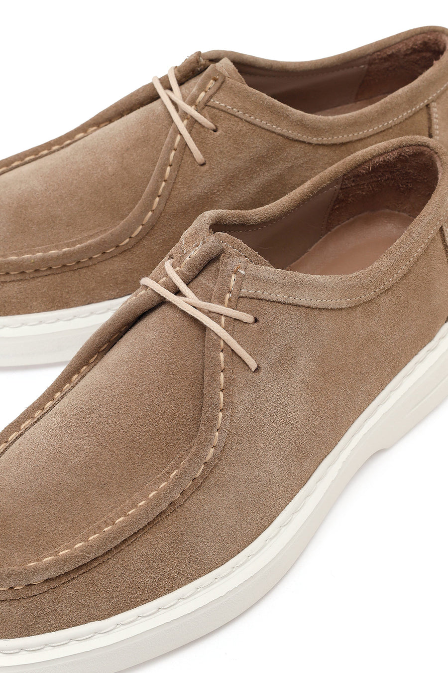Men's Beige Lace-up Suede Leather Casual Shoes