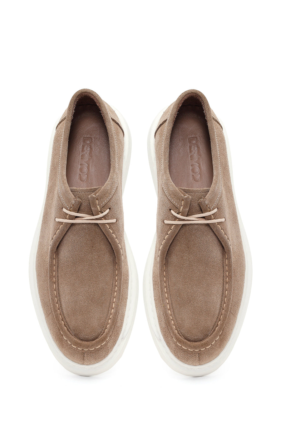 Men's Beige Lace-up Suede Leather Casual Shoes