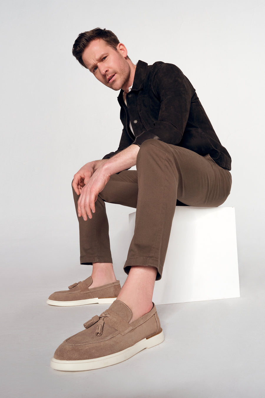 Men's Beige Tassel Suede Leather Loafer