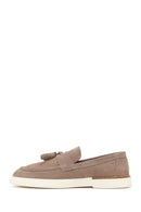 Erkek Bej Püsküllü Süet Deri Loafer | Derimod