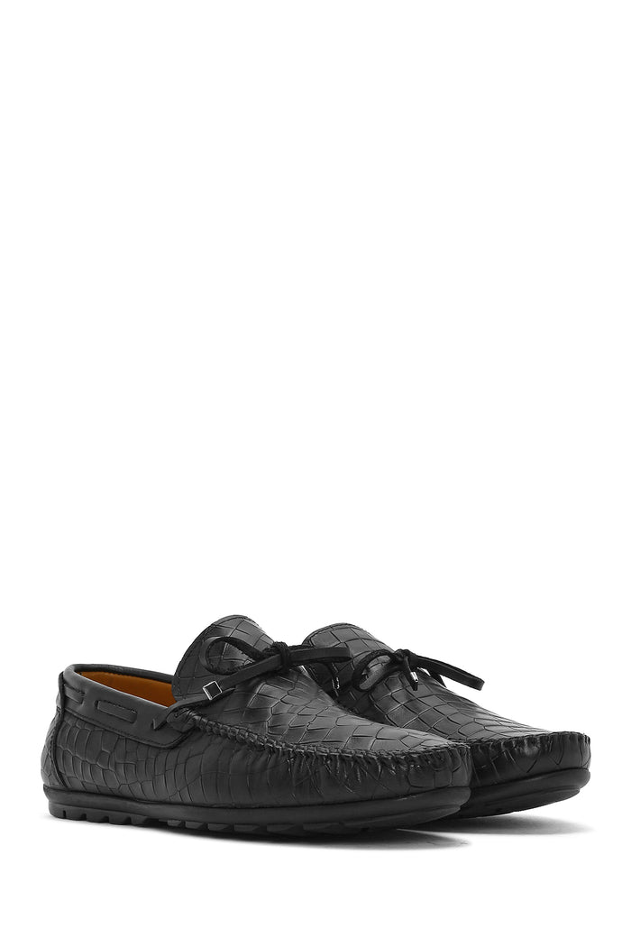 Erkek Siyah Kroko Deri Loafer