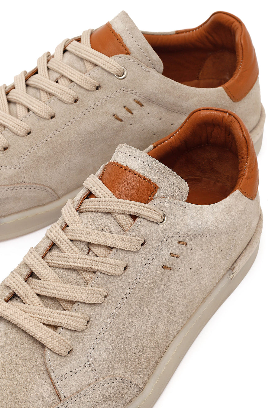 Erkek Bej Bağcıklı Süet Deri Sneaker