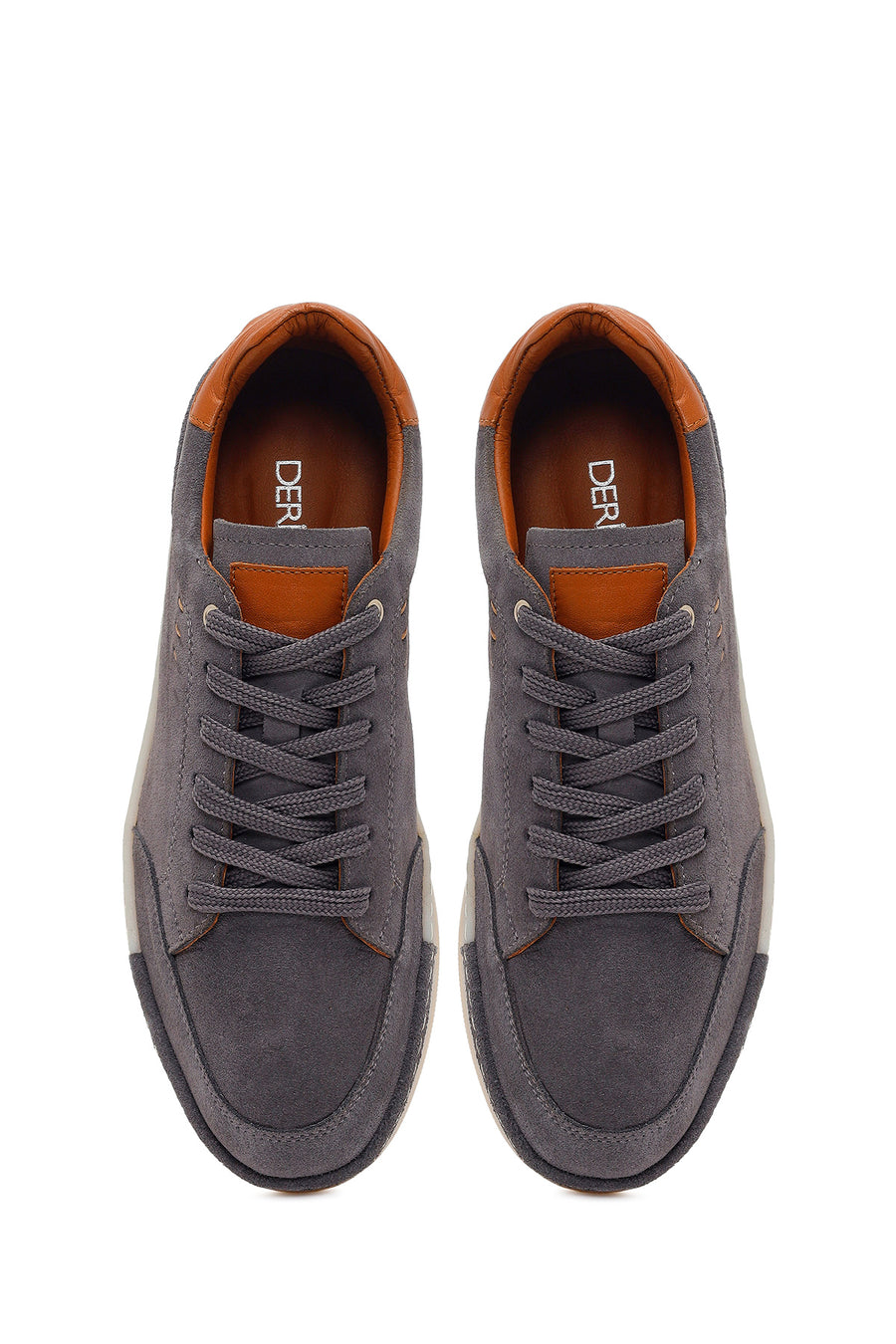 Erkek Gri Bağcıklı Süet Deri Sneaker