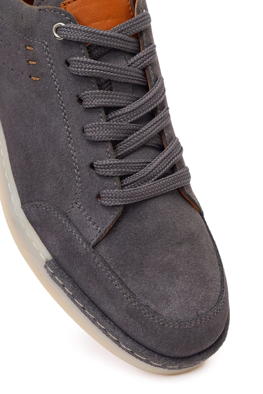 Erkek Gri Bağcıklı Süet Deri Sneaker