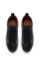 Men's Black Lace-up Thick-Sole Leather Sneaker | Derimod