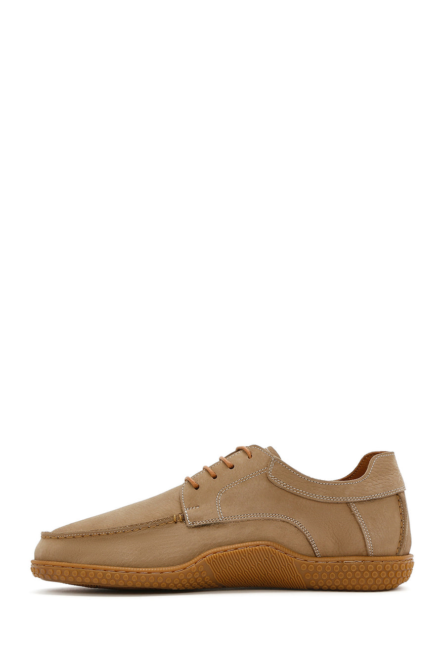 Men's Beige Lace-Up Nubuck Leather Casual Shoes