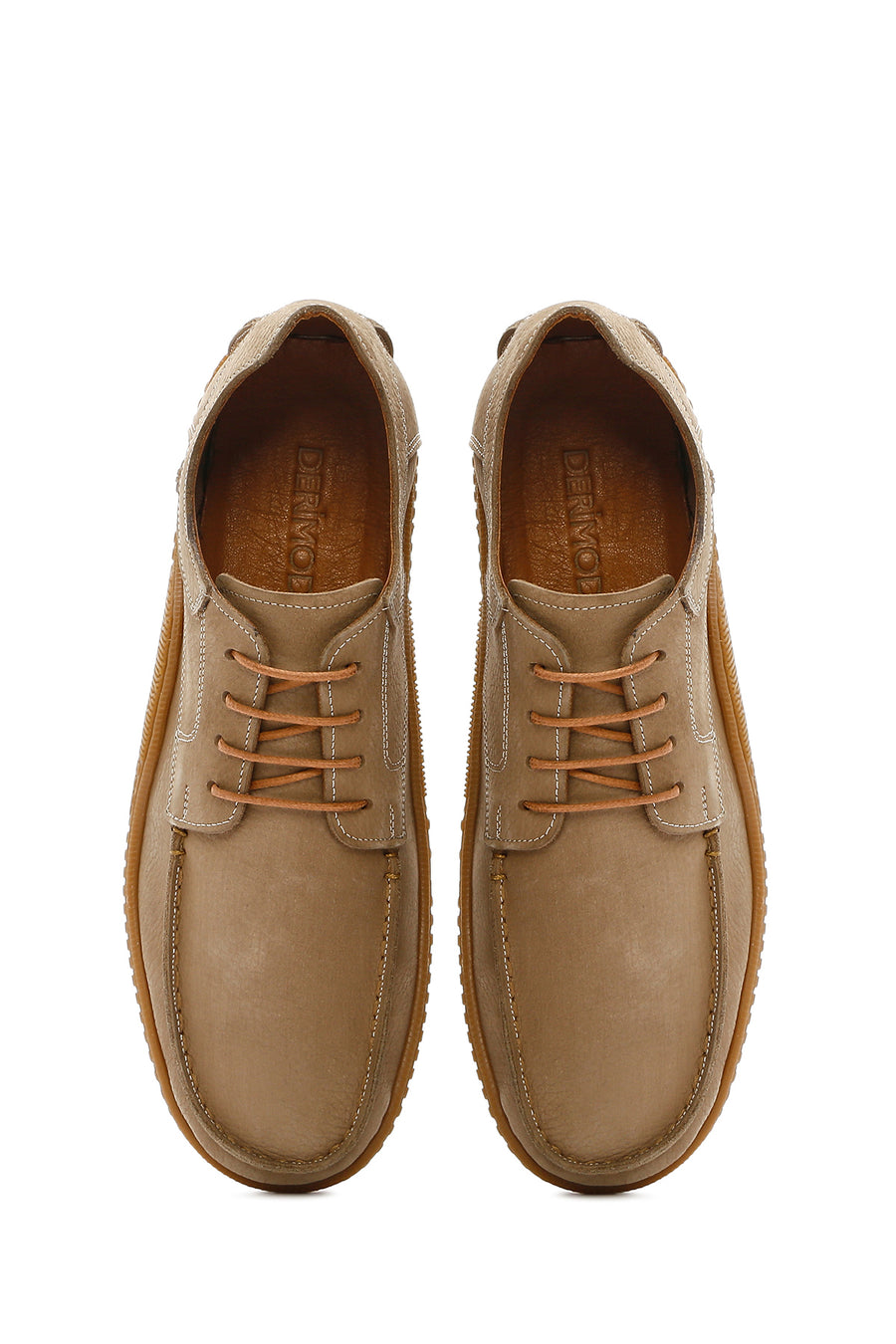 Men's Beige Lace-Up Nubuck Leather Casual Shoes