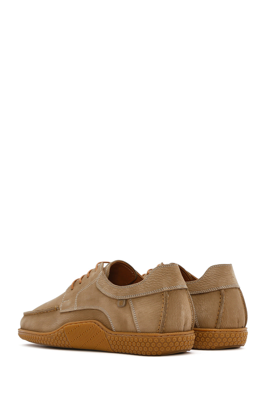 Men's Beige Lace-Up Nubuck Leather Casual Shoes