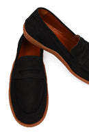 Men's Black Chunky-Sole Nubuck Leather Loafers | Derimod