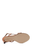 Kadın Bronz Bilekten Tokalı Yüksek İnce Topuklu Saten Sandalet | Derimod