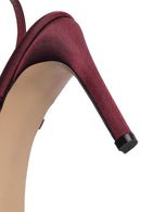 Kadın Bordo Bilekten Tokalı Yüksek İnce Topuklu Saten Sandalet | Derimod