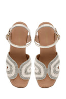 Kadın Krem Bilekten Tokalı Dolgu Topuklu Espadril Sandalet | Derimod