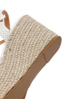 Kadın Beyaz Bilekten Tokalı Örgülü Dolgu Topuklu Espadril Sandalet | Derimod