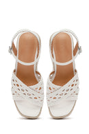 Kadın Beyaz Bilekten Tokalı Örgülü Dolgu Topuklu Espadril Sandalet | Derimod