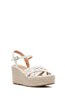 Kadın Beyaz Bilekten Tokalı Örgülü Dolgu Topuklu Espadril Sandalet | Derimod