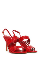 Woman Red Buckled Ankle Strap Slim High-Heeled Patent Leather Sandals | Derimod