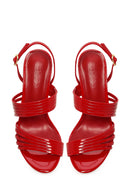 Woman Red Buckled Ankle Strap Slim High-Heeled Patent Leather Sandals | Derimod