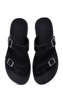 Women's Black Double Buckled Stoned Slippers | Derimod