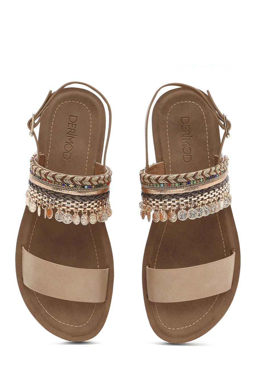 Women's Beige Back Tie Stone Sandals