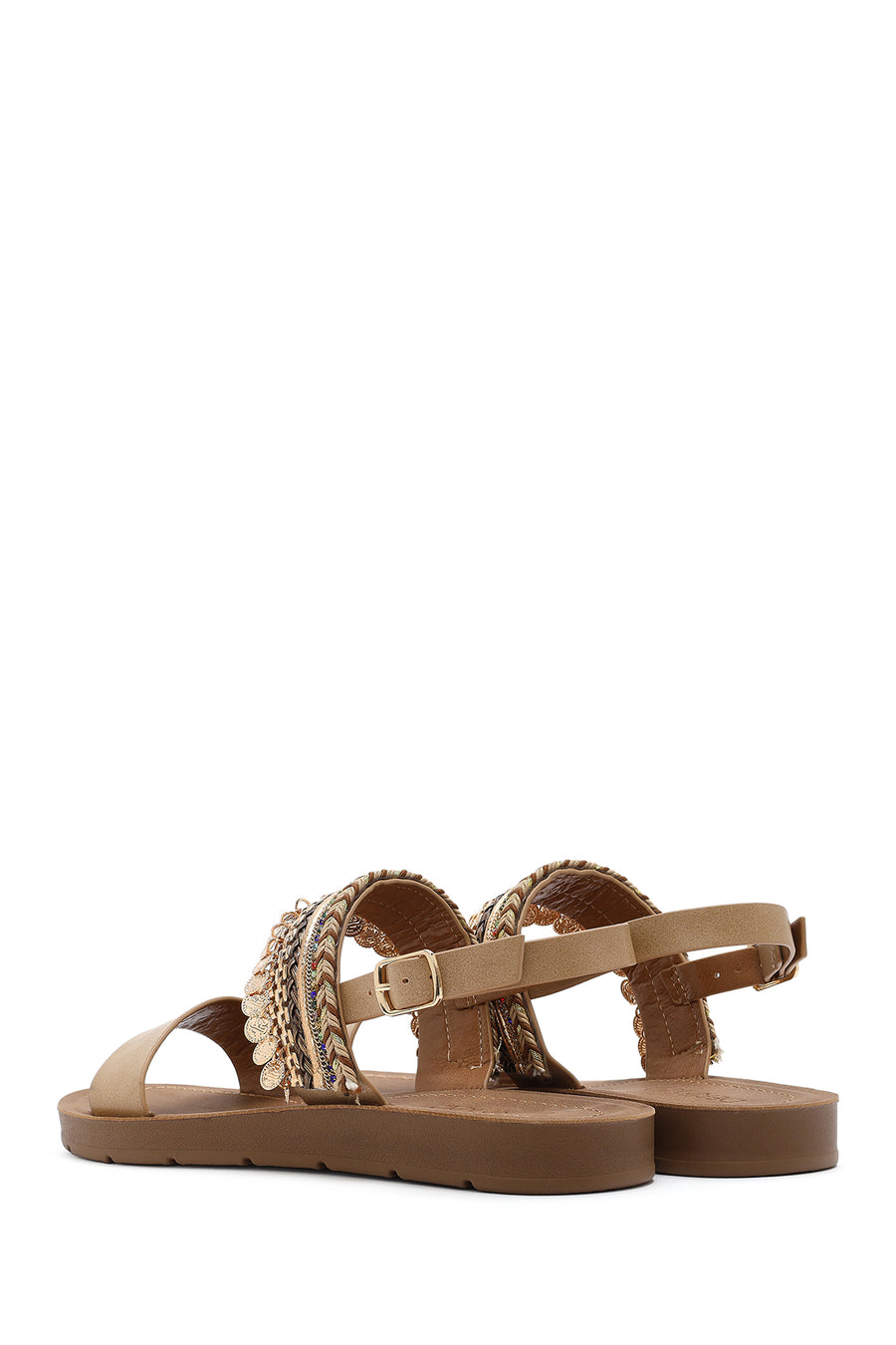 Women's Beige Back Tie Stone Sandals