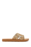 Woman Gold Braided Slippers | Derimod