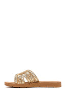 Woman Gold Braided Slippers | Derimod
