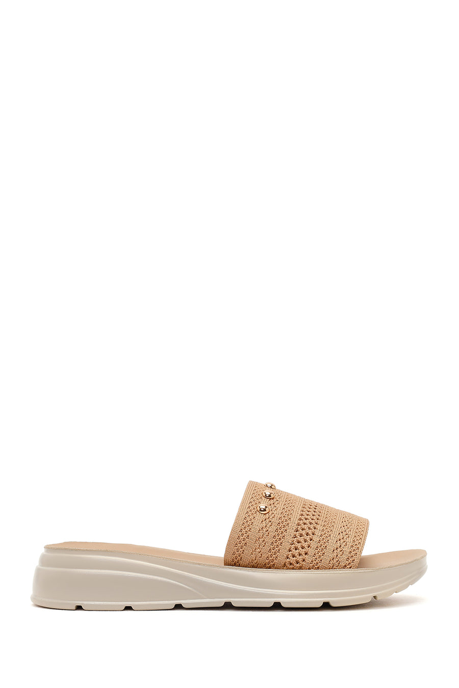 Women's Beige Thick-Soled Knitted Fabric Slippers 26SFE46286F | Derimod
