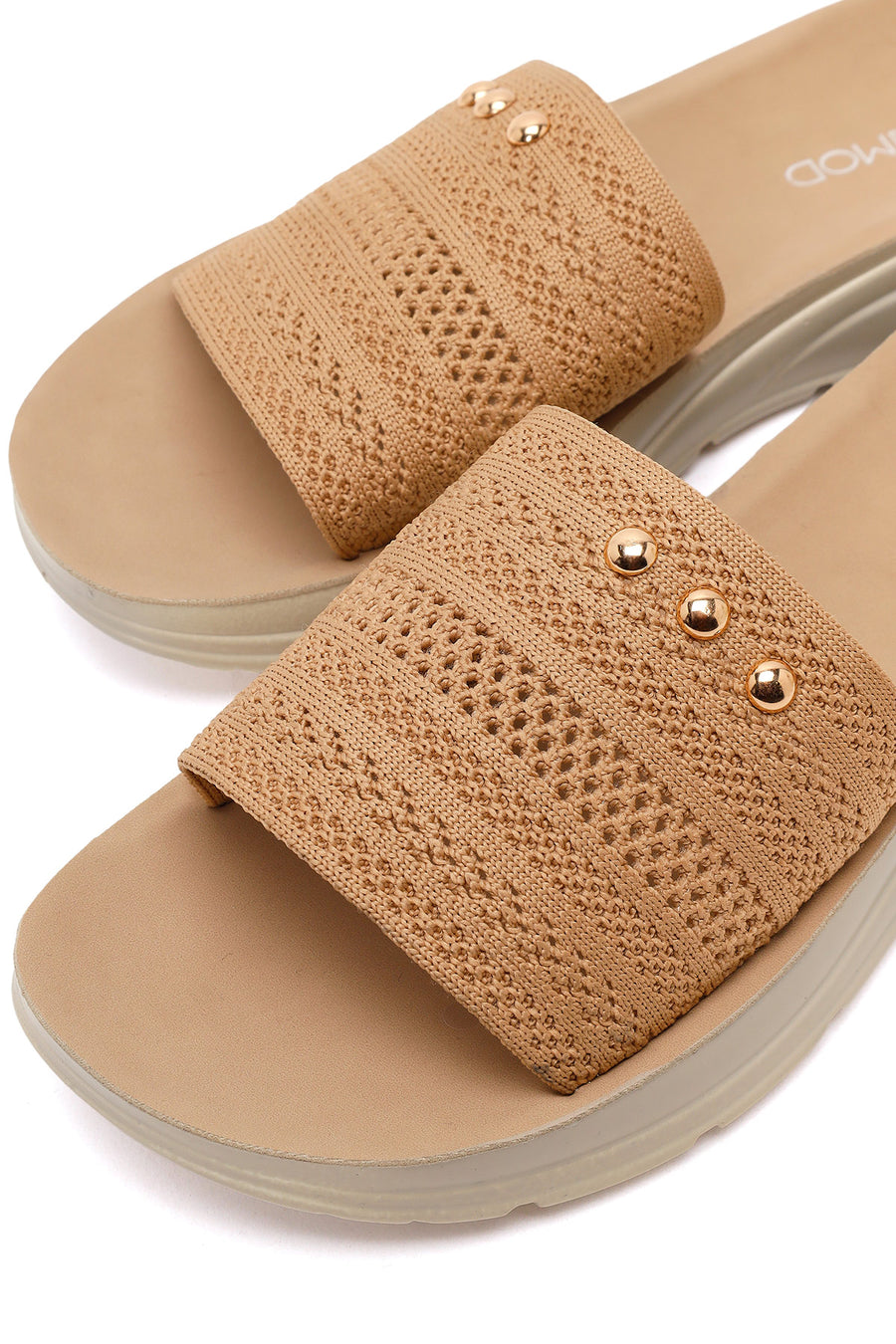 Women's Beige Thick-Soled Knitted Fabric Slippers