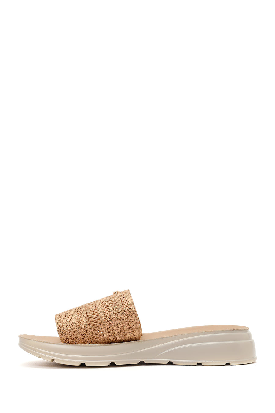 Women's Beige Thick-Soled Knitted Fabric Slippers