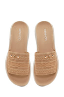 Women's Beige Thick-Soled Knitted Fabric Slippers | Derimod