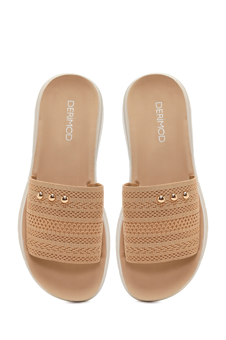 Women's Beige Thick-Soled Knitted Fabric Slippers