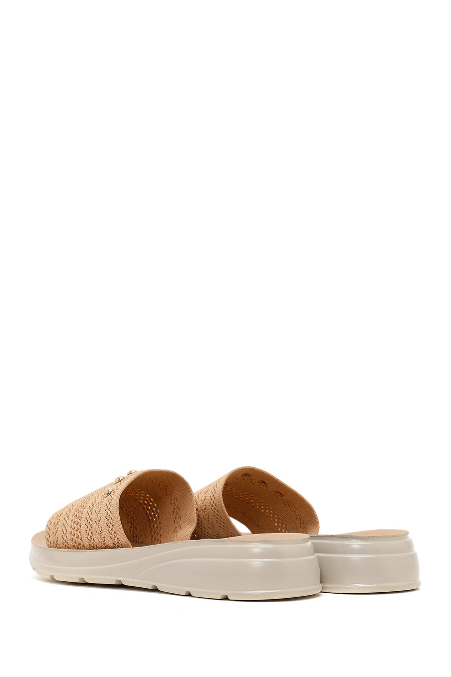Women's Beige Thick-Soled Knitted Fabric Slippers