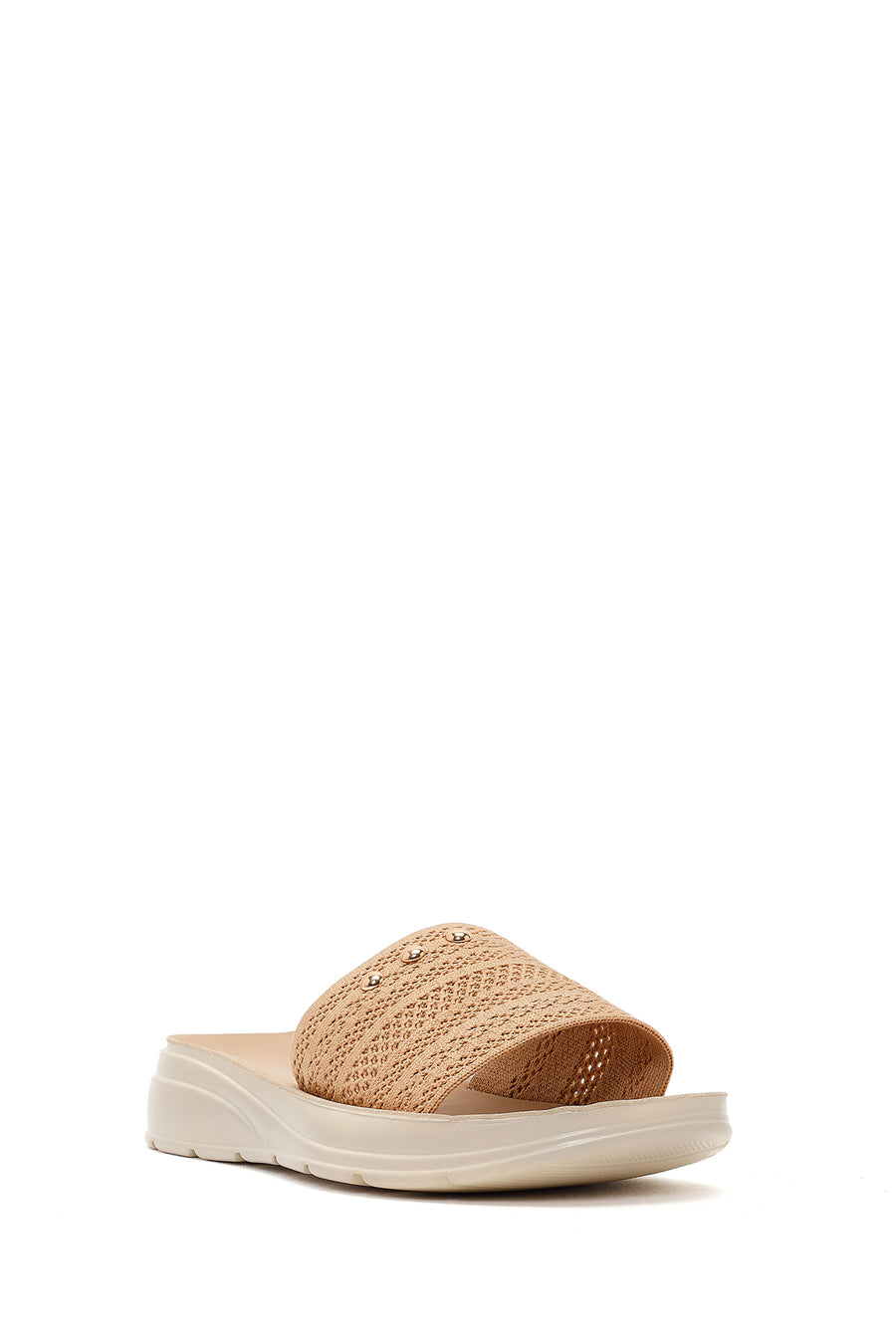 Women's Beige Thick-Soled Knitted Fabric Slippers